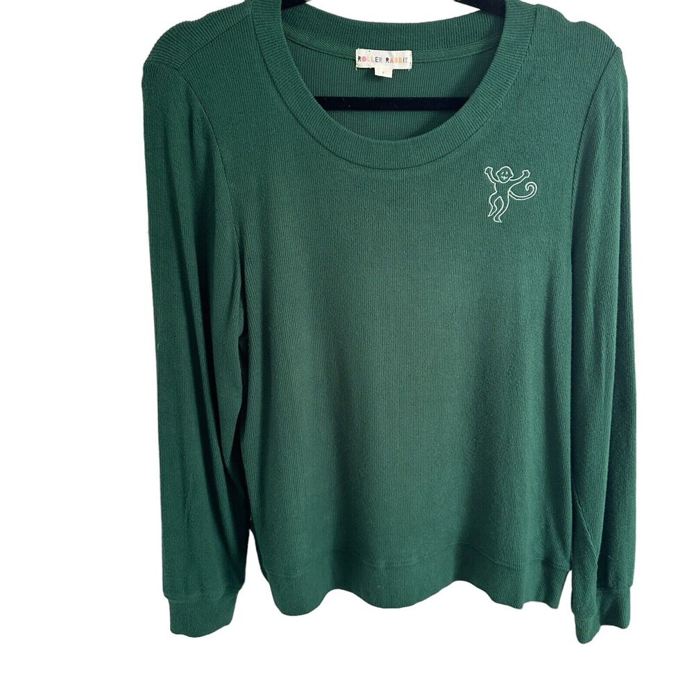 ROLLER RABBIT Dark Green Rib Knit Sweatshirt Pullover Size Small Monkey